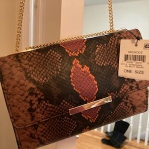 Snake skin pattern 6 x 8 inch cross body bag with gold link chain